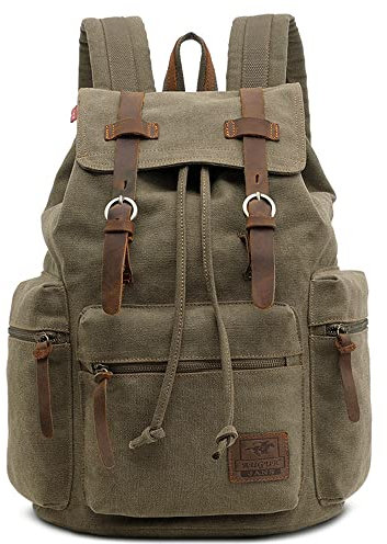 VARLIVOO Vintage Hommes Sac à Dos Universitaire Sac À Dos Collège Daypack Ordinateur Portable 15,6 Pouces Sacs D'école Travail Voyage Toile Armée Verte
