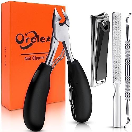 Orelex Profi Fußnagelzange Set, Scharf Nagelzange für Dicken Starke Fußnägel, Edelstahl Pediküre Nagelknipser, Scharfe große Klinge, Weicher Griff, 4 Stück Set Fussnägel Nagelschere für Damen Herren