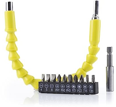 InnovaGoods® extensor flexible magnetico para atornillador, extensor de broca, herramientas bricolaje, accesorios destornillador, extendor giratorio 360º, adaptadores de brocas. Color Amarillo