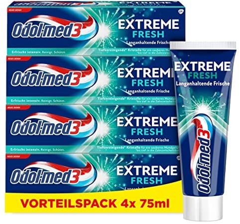 Odol-med3 Extreme Fresh Zahnpasta für langanhaltende Frische, 4 x 75ml