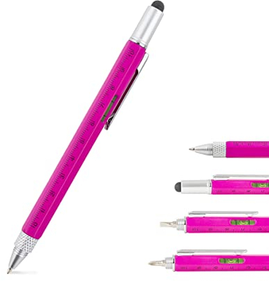 TRENDHAUS Multifunktions Kugelschreiber, 6-in-1 Geschenk für Männer, Geschenkideen Weihnachten, Büro Gadgets, Touchscreen Werkzeug-Stift (Pink)