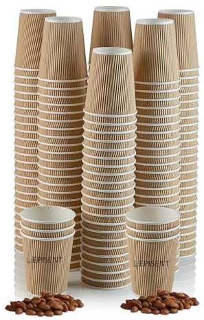 EPISENT 100 X 12oz Disposable Paper Cups | Insulated Ripple Wall Hot Drink Cups for Coffee, Tea, Cappuccino & Chocolate | Leak-Resistant, Recyclable Takeaway Cups for Home, Office & Events