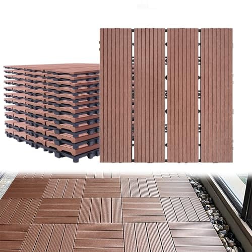 Aufun 11 Stück Terrassenfliesen WPC 30x30cm Kunststoff Klickfliesen Holzoptik mit klicksystem, Filterbares Wasser Premium Fliese Terrassendielen für Garten Balkon Terrasse (1 m²,TypeA Braun)