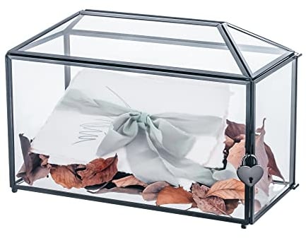 NCYP 32cm große Glaskartenbox für Hochzeiten mit Schlitz und Herzschloss, schwarze geometrische Terrarienbox für Geburtstage, Partys, Empfänge, Andenken (nur Glasbox und Schloss)