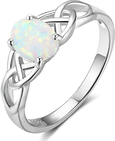 Bishilin Damen Ring Silber 925 Eckig, Verlobung Ring Keltischer Knoten Solitär mit Oval Opal Trauringe Nickelfrei Partnerring mit Gravur Gr.57 (18.1)