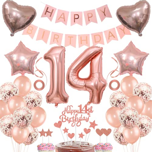 Deko 14. Geburtstag Mädchen Tortendeko 14 Geburtstag Mädchen Deko Geschenk für 14. Geburtstag Mädchen Rosegold Geburtstag 14 Mädchen 14 jahre Geburtstag deko Ballon 14 Geburtstag 14 jahre Mädchen