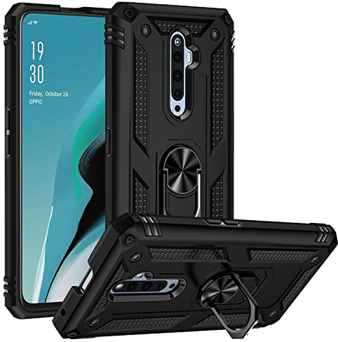XINNI Coque pour Oppo Reno2 Z(Reno 2Z) Etui, PC Militaire + TPU 2-en-1 Armour Protective Back Housse avec Bracket, Noir