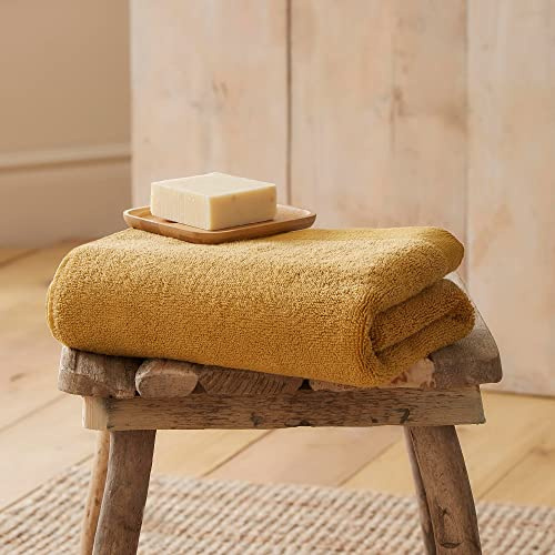 Drift Home - Ochre Bath Towel (90 x 150cm) - Soft & Absorbent - 600GSM Premium Towel - Sustainable Cotton (BCI) - Recycled - Bathroom Towels in Yellow Mustard - Bath Sheet/Gym Towel/Guest Towel
