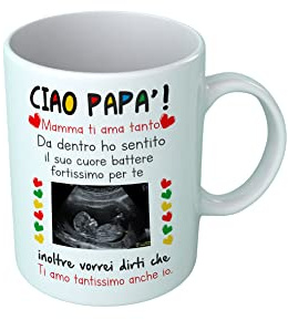 Overthetee, Tazza Papà Personalizzata con Ecografia – “Ciao Papà” Bimbo in Arrivo, Nome/Foto Personalizzabile, Idea Regalo Festa del Papà, Ceramica 330 ml, Made in Italy