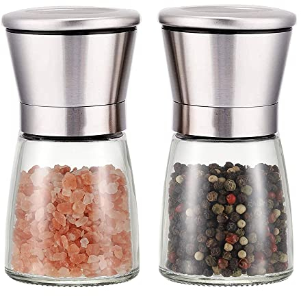 Salt and Pepper Grinder,Premium Stainless Steel Salt and Pepper Grinder Mill with Adjustable Coarseness Grinder for Spices and Seeds(2PCS)