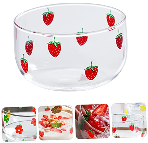 Cabilock 1pièce Bol Verre Décoratif Avec Motif Fraise Multifonctionnel Pour Salades Et Fruits Résistant Chaleur Et Facile à Nettoyer Parfait Pour Cuisine Table