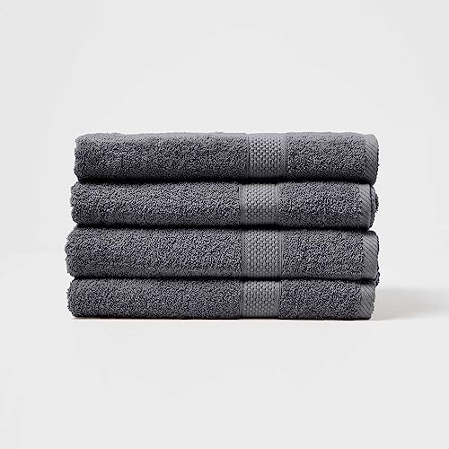 HOMESCAPES Charcoal Grey Turkish Cotton Set of 4 Bath Towels Super Soft Thick & Absorbent 500 GSM Towel Heavy Weight for everyday Luxury