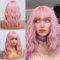 Rosa Perücke, Kurze Welle Bob Perücken, 12 Zoll Gewellte Damen Perücke, Bunte Cosplay Perücke mit Pony Schulter Länge, mit Air Bangs, für Tägliche Kostüm Party Karneval Halloween Dekoration