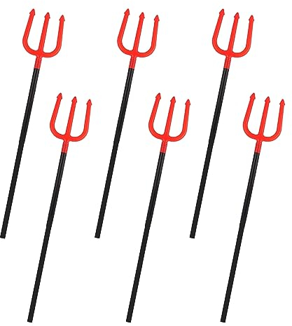 Lot de 6 fourchettes de diable 8 pièces - Trident 4 pièces avec poignée noire et fourchette rouge - Parfait pour déguisement de diable et événements d'Halloween