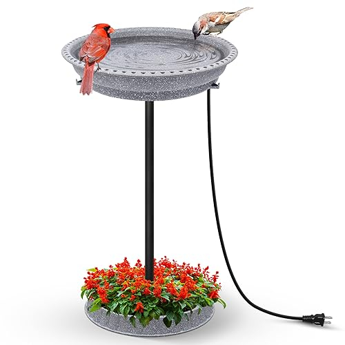 GESAIL Beheizte Vogeltränke, 75 W, thermostatisch gesteuert, leichtes Sockel, Vogeltränke mit Metallpfahl, beheizte Vogeltränke für den Außenbereich für den Winter, Garten, Terrasse, Hof, Dekoration,