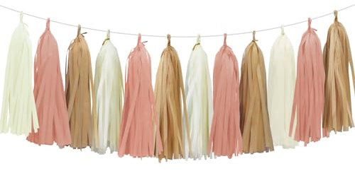 Aonor Retro-Quasten-Girlande für Boho-Baby-Party-Dekorationen, Rouge, Brautparty, Geburtstagsdekoration, Rosa, 15 Stück