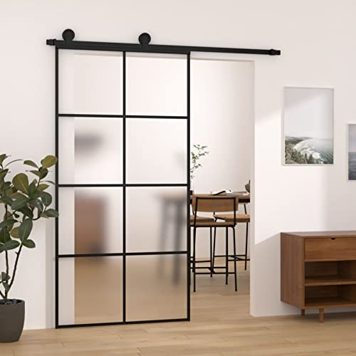 NITCA Schiebetür Komplettset Glas Glasschiebetür Schiebetüren mit Beschlag Schiebetürsystem Komplett-Set Glasschiebetüren Innen Für Eingangsbereich 102.5 x 205 cm ESG-Glas & Aluminium-4