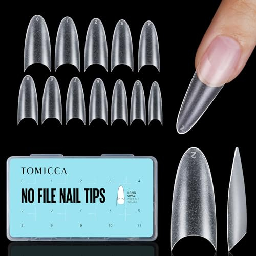 TOMICCA 510 Pièces Faux Ongles Capsules French Acrylique Tips Ongles Gel, 12 Tailles Long Ovale Demi-Couverture French Nail Extension Tips Appuyez sur les Ongles pour Manucure Salon