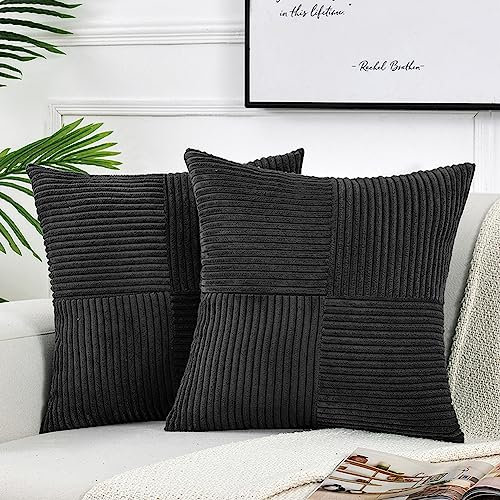 FDTERN 2er Set Schwarz Kordsamt Kissenbezug 35x35CM Weich Moderne Dekorative Kissenbezüge Kissenhülle Dekokissenbezug Sofakissen Dekokissen Boho Deko für Sofa Schlafzimmer Wohnzimmer Balkon