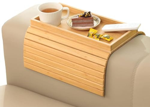 HACLEN Sofa-Armlehnentablett, Sofa-Armlehnentablett, Bambus-Couch-Armlehne, rutschfest, perfekt für Getränke, Snacks, Geräte, Fernbedienung, 1