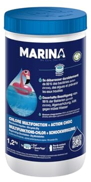 Marina Multifunktions-Chlor mit Schockwirkung zur Dauerbehandlung, Chlortabletten für Pool, kleine Pools, Desinfektion Chlor Kleiner Pool, Dauerdesinfektion Pool, Multifunktionstablette Chlor