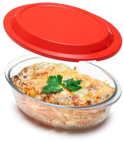 NUTRIUPS 2,2L Auflaufform Glas Mit Plastik Deckel, 29,2x21,1x9,5cm Oval, Borosilikat Auflaufformen