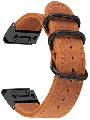 Armbänder für Garmin Instinct/Instinct Esports/Solar/Tide/Tactical Armband, Vintage Leder mit Verstellbarer Edelstahl Metall Schnalle Ersatzarmband Kompatibel mit Garmin Instinct Uhrenarmband (3)