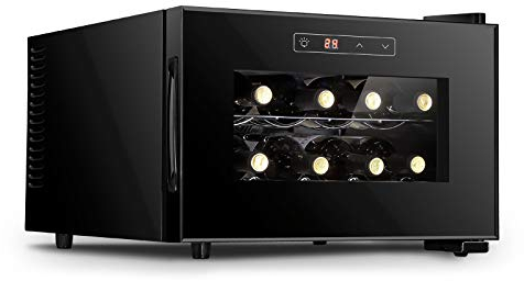 Electronic Wine Cooler, Freestanding Red & White Wine Fridge, 8 Bottle Small Home Bar Wine Cellar, Digital Control, Glass Door, Counter Top Mini Refrigerator,Horizontal