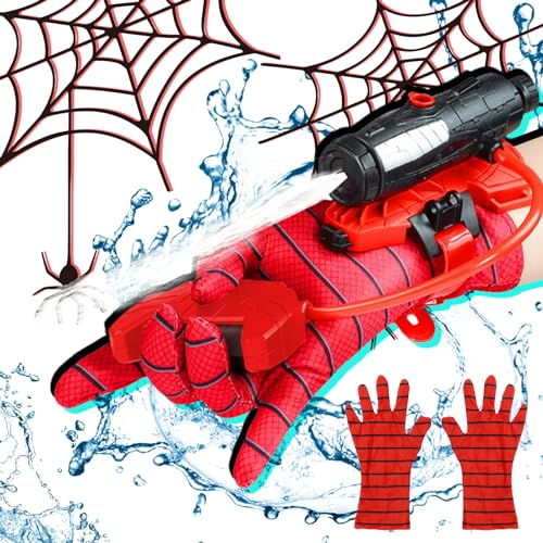 Wasserpistole Spielzeug für Kinder Spiderman Wasserpistole Launcher, Spiderman Launcher wasserpistole + 2 Pcs Spiderman Handschuhe, für Pools,Strände und Wasserschlachten im Freien
