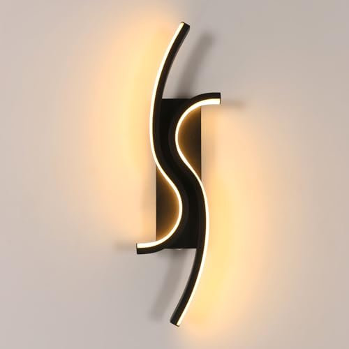 Comely LED Wandleuchte Innen Moderne, 12W Kreative Lange Wandlampe Innen aus Aluminium, Wandbeleuchtung Schwarze für Flur Treppenhaus Wohnzimmer Schlafzimmer, 3000K Warmweiß