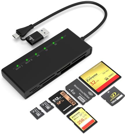 Arkidyn Plus Memory Stick Pro Duo - Lector de tarjetas XD USB C USB3.0 7 en 2 SD/TF/XD/MS/CF para tarjetas micro SD/SDHC/SDXC/XD, compatible con PC, Android, Windows, Mac, Linux