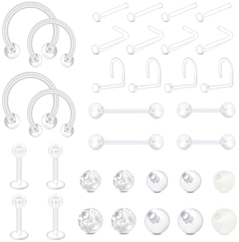 Briana Williams 34Stk Acryl Labrett Retainers Klares Piercing Schmuck 14/16/20G Nase Lippe Cartilage Zunge Diath Helix Tragus Septum Ringe Stud Bar