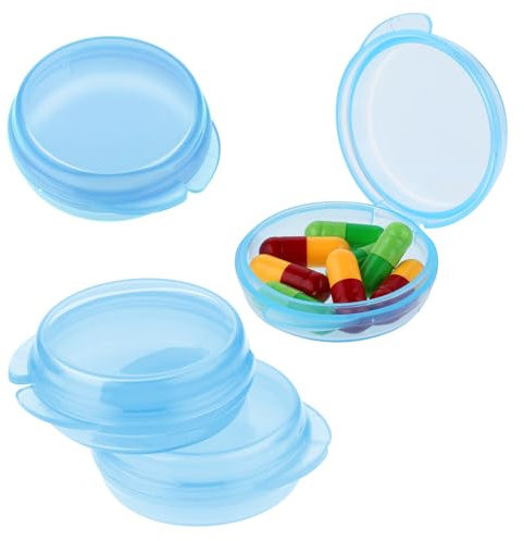 4 Pcs Mini Pill Organizer Small Pill Box Cute Portable Pill Case for Pocket Purse Travel Storage Containers Earplug Case Medicine Dispenser Vitamin Holder (4 Blue)