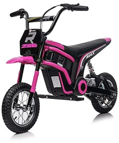 FINOOS Motocicletta Elettrica, Moto Elettrica 24V con Motore da 350W, 2 Modalità di Velocità 8/16 KMH, Pneumatico da 12, 20KM Long-Range, Moto Cross per Bambini da 3 a 8 Anni (Rosa)