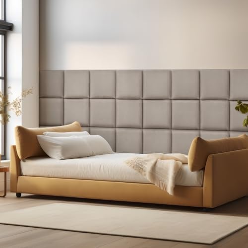 [neu.haus] Wandkissen Carpino 4er Set 30 x 30 cm Wandpolster Samt Hellgrau Wandpaneele gepolstert Kopfteil für Bett Polsterpaneel zum Kleben