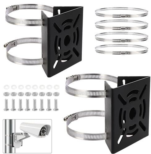 TOLIDA 2 Packs Black Universal Vertical Pole Mount Brackets for CCTV Cameras with 8 Loops - Square Metal Mounting Bracket for Security Camera Ptz Dome, Outdoor/Indoor Wall Mounted Camera Brackets