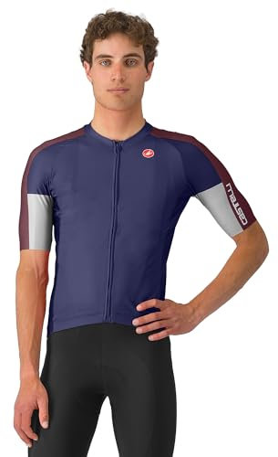CASTELLI Men’s Entrata 6 Jersey, UPF Sun Protection, Quarter Length Sleeve Jersey for Road Cycling & Gravel Biking & Racing, Belgian Blue/Deep Bordeaux/Silver Gray, M