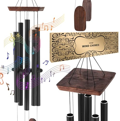 VEVOR Wind Chimes for Outside, 1220 mm, Deep Tone Wind Chimes with 5 Tubes, Unique Large Memorial for Anniversary, Amazing Outdoor Decor for Your Patio, Porch, Garden and Backyard, Black
