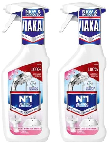 Viakalspray Spring Rose Limescale Remover 500ml x 2, Bathroom Kitchen Sink Cleaner Spray, Long Lasting Shine with Welari Thank You Card | (2pack)