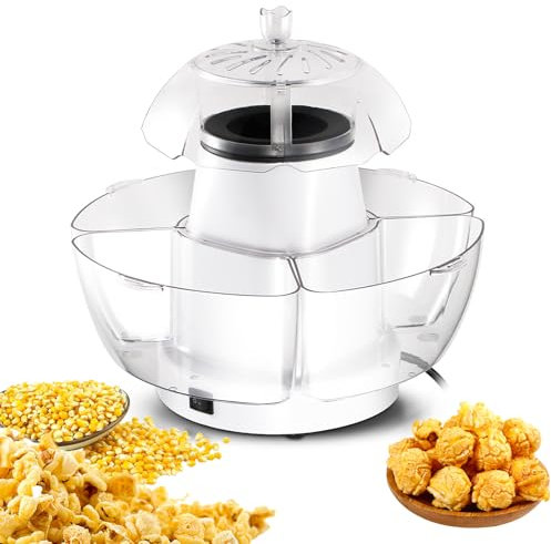 Hot Air Popcorn Maker,1000W Electric Popped Popcorn Machine, Oil-Free & Easy to Clean, 70g Large Capacity, 2-Minute Popcorn,Detachable Sharing 4 boxes, Pop Corn Popper for Movie Nights Parties