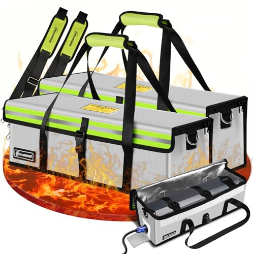 moveland 2 PCS Ebike Akku Tasche Feuerfest, bis 1400 °C - Explosionsgeschützte Akku Tasche, 41 x 13 x 13 cm - Dreifachschutz E-Bike Akku Brandschutzbox mit Ladeanschluss - zum Laden Lagern Trans
