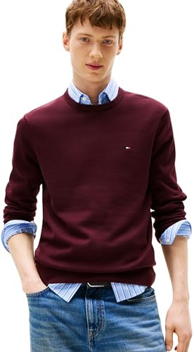 Tommy Hilfiger Herren Pullover Essential Cotton mit Rundhalsausschnitt, Rot (Deep Burgundy), S