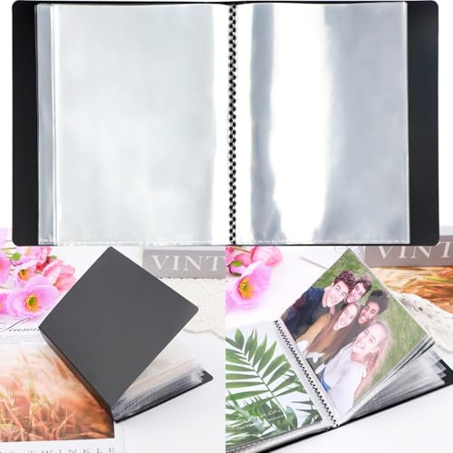 Briartw A6-Album zur Aufbewahrung von Aufklebern und Fotos mit 40 Seiten, PP-Material, transparente Innentaschen, kompakt und leicht für Postkarten, Briefmarken, Organisation von Stanzformen (schwarz)