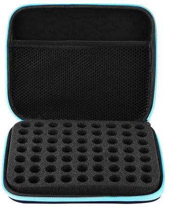 SHENGYIG 63-Fach Aufbewahrungsbox für ätherische Öle (1.5cm Bohrungen), wasserfeste Eva-Tragetasche, stoßsicherer Transportkoffer für 1-3ml Fläschchen, ideal für Reise & Aromatherapie