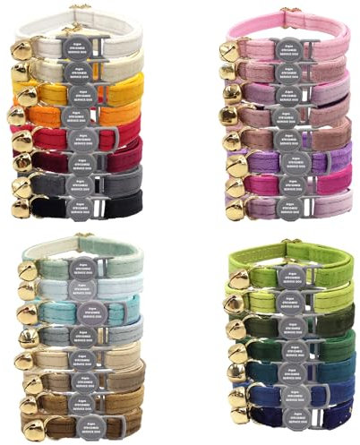 Katzenhalsband Personalisiert mit Sicherheitsverschluss und GlöCkchen, Katzen HalsbäNder mit Namensschild und Telefonnummer Verstellbar Samt Kitten Halsband, VerfüGbar