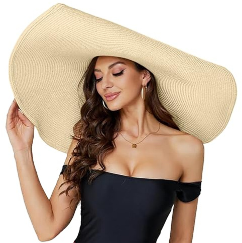 Chapeau Paille Femme Anti UV à Large Bord Grand Chapeau Femme Soleil de Paille Capelines Été Légère UPF 50 Bob Capeline Pliable Grande Taille Casquettes, Bonnets et Chapeaux Chic Ete de Plage Voyage