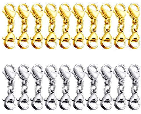 20 Pieces Double Lobster Clasps, Gold and Silver Bracelet Clasps for DIY Jewelry Making, Necklace Clasps for Crafts, Kids Art Projects, Hanging Curtains and Display Photos,Bracelet Clasps