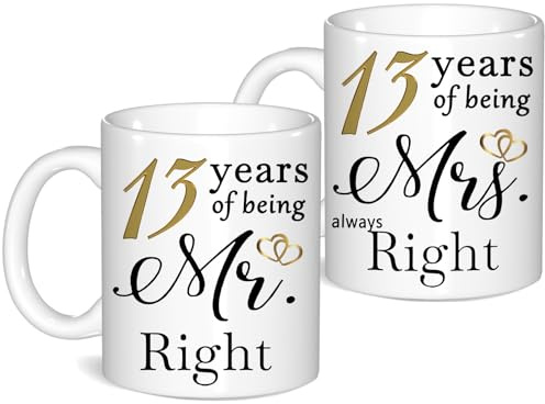 13 Year Anniversary Coffee Mugs Set of 2, 13th Anniversary Wedding Gifts for Wife Husband Parents Grandparents Men Women Him Her, 13 Year Valentines Engagement Couple Cups