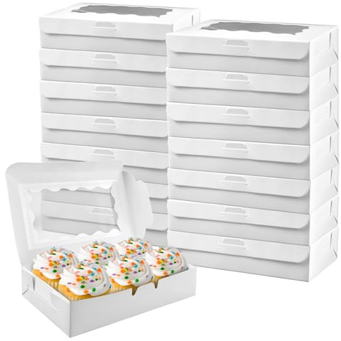 15 Pezzi Scatola di Cartone Bianca con Finestra Trasparente, 17,8x10,9x3,8 cm Scatole per Dolci in Carta Kraft con Finestre, Cupcake Box in Carta con Finestra Trasparente, per Biscotti, Pasticceria