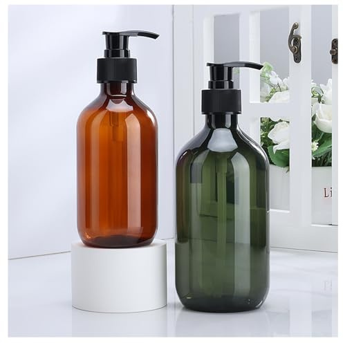 Distributeur de savon à pompe - 500 ml - Distributeur de savon pour cuisine, salle de bain, plan de travail, cuisine (marron + vert)